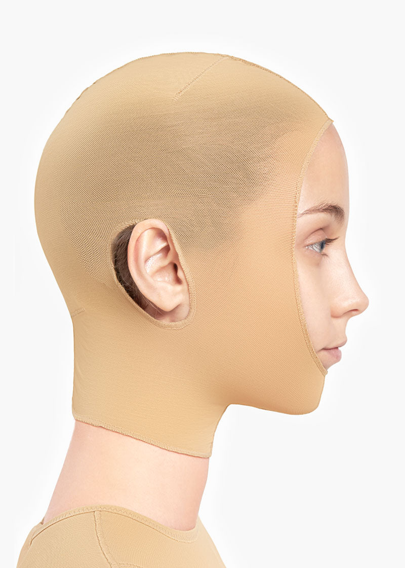Máscara de compresión médica para rostro y cabeza, diseño con corte para oreja, ideal postquirúrgico