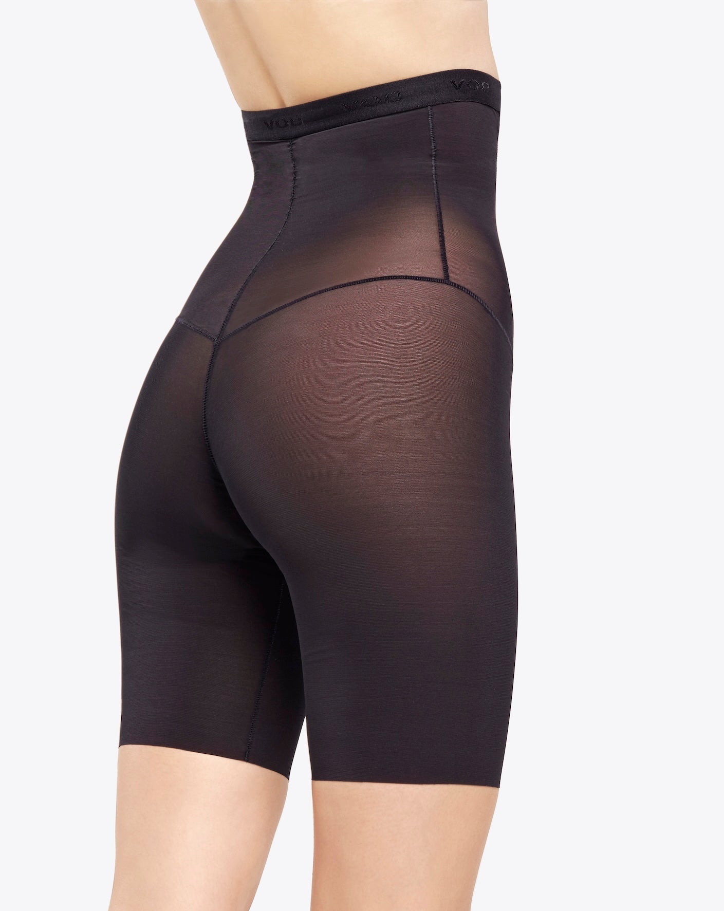 Shorts de compresión médica negros con panel transparente, diseño postquirúrgico y ajuste cómodo
