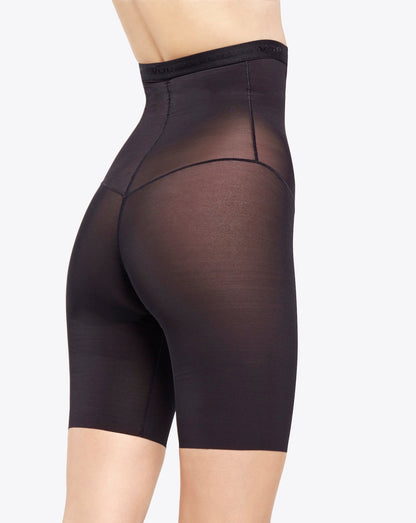 Shorts de compresión médica negros con panel transparente, diseño postquirúrgico y ajuste cómodo