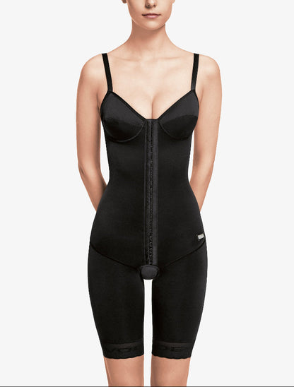 Faja postquirúrgica negra con cierre frontal, compresión médica para recuperación y uso diario
