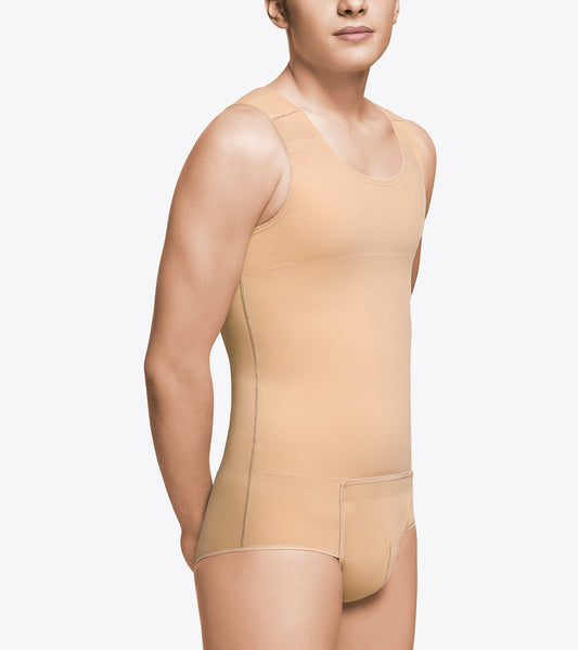 Prenda de compresión médica postquirúrgica para hombre, cómoda y ajustada, ideal para recuperación y uso diario.
