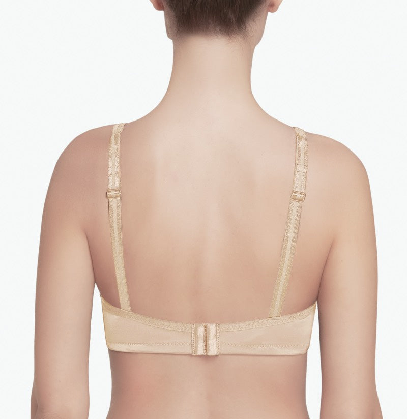 Sujetador postquirúrgico beige con tirantes ajustables y cierre posterior, ideal para compresión médica y uso diario.