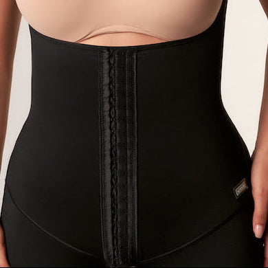 Faja postquirúrgica negra de compresión médica con cierre frontal, cómoda y ajustable para recuperación
